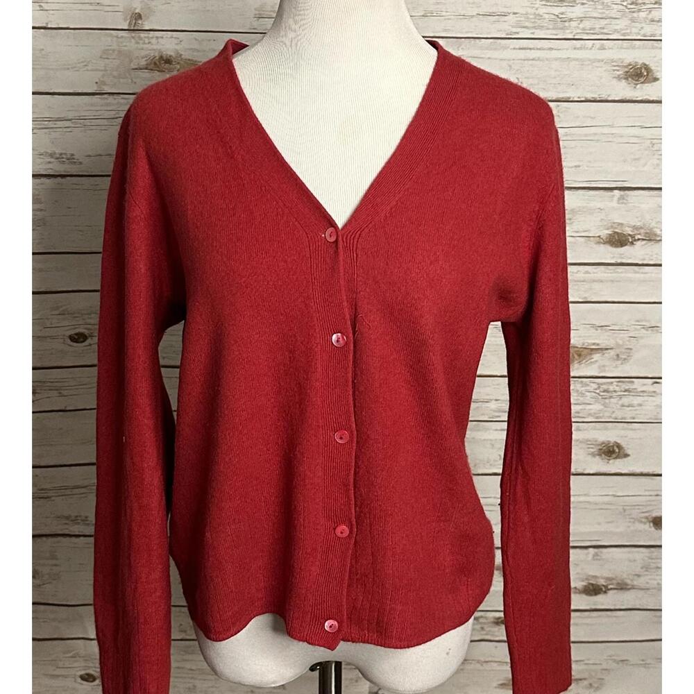 Preston & York red cashmere/lambswool button-front cardigan sweater Size Large - Picture 6 of 6